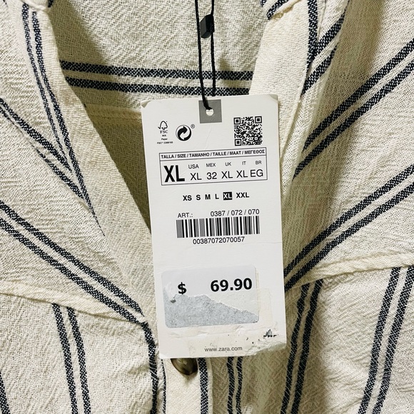 NWT Zara Striped Rustic Jumpsuit Short Sleeve Romper Women’s Size XL - Picture 6 of 7